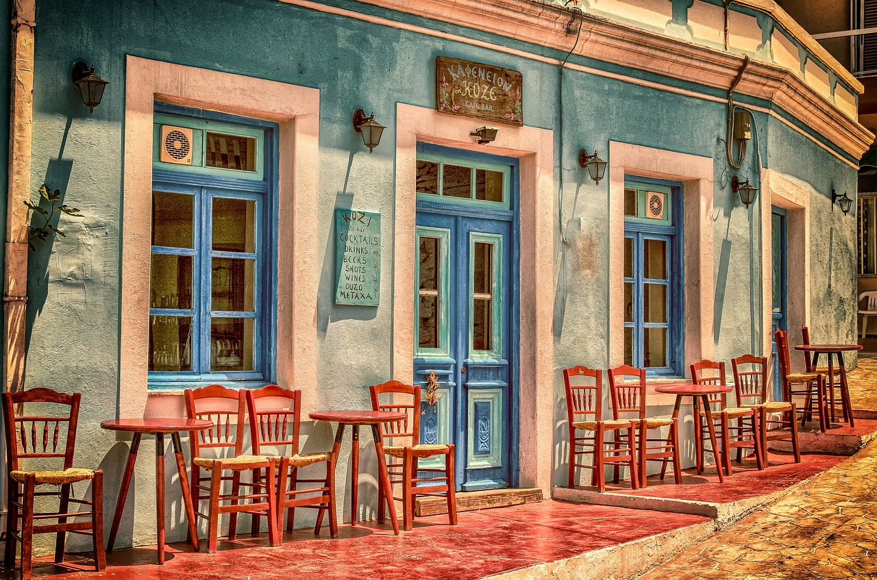 empty chairs around table